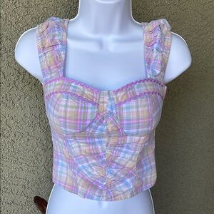 No.098 SO Pink and Blue Fitted Bustier Tank Top size small